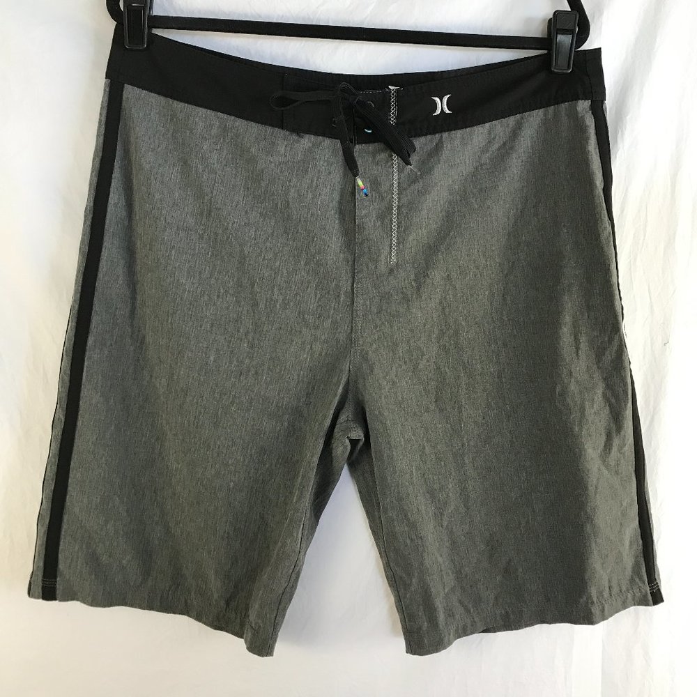 Hurley Board Shorts Men Size 34 Gray Phantom Tie Waist Back Pocket Beach Casual